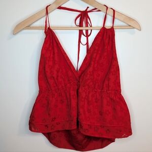 Liberty Love Red Floral Halter Top Women’s Size Large Tie Back Flowy